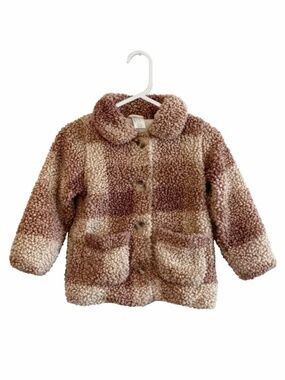 H&M Kids Cream & Brown Plaid Sherpa Button-Up Jacket – Size 2T EUC